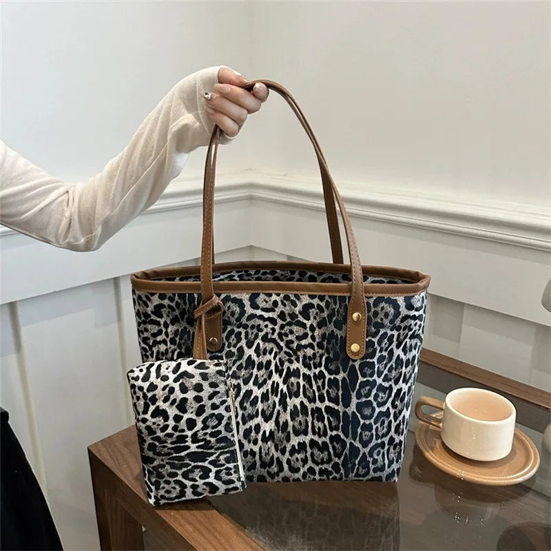 Borsa Leopard con custodia, elegante borsa a tracolla in pelle sintetica, shopping bag di grande capacità per l’uso quotidiano