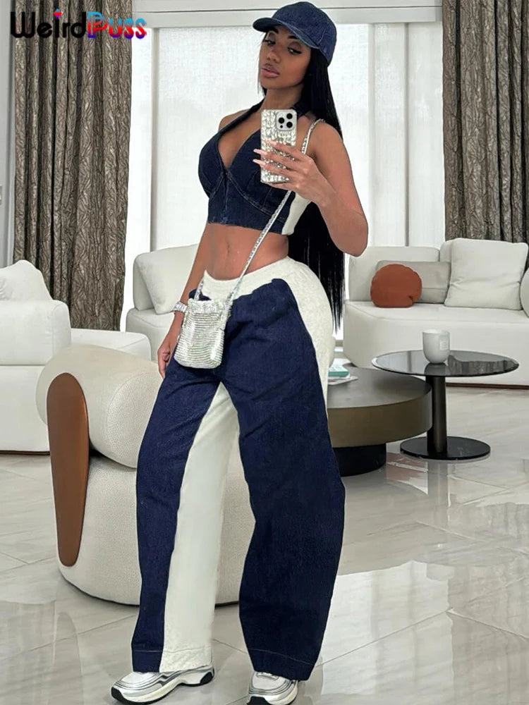 Set Tuta donna Zip Halter Canottiere monopetto+Pantaloni