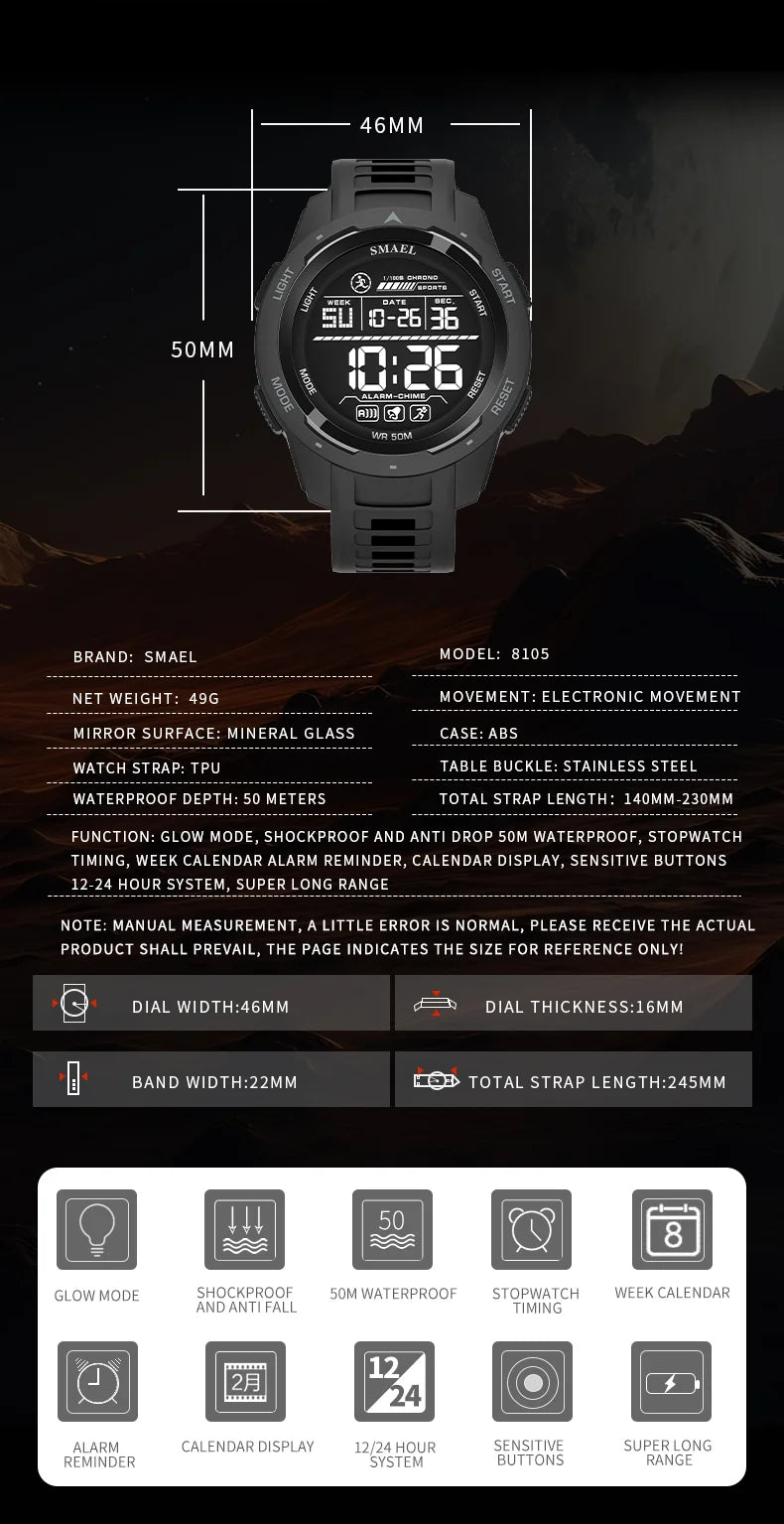 SMAEL Orologi da polso sportivi a LED Orologio impermeabile da uomo