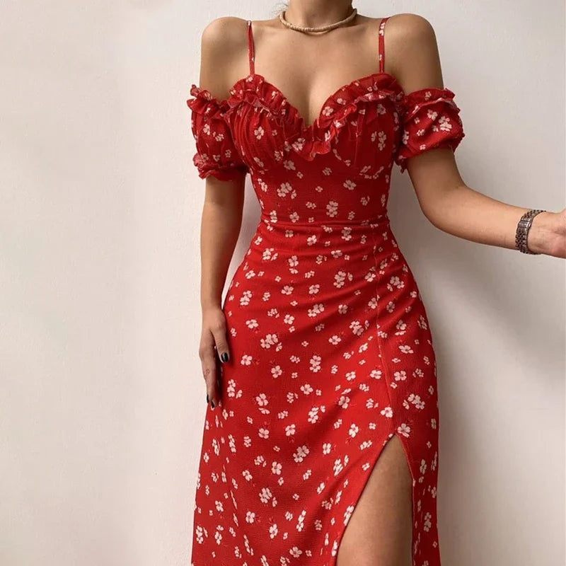 Abito donna con stampa floreale e spalle scoperte