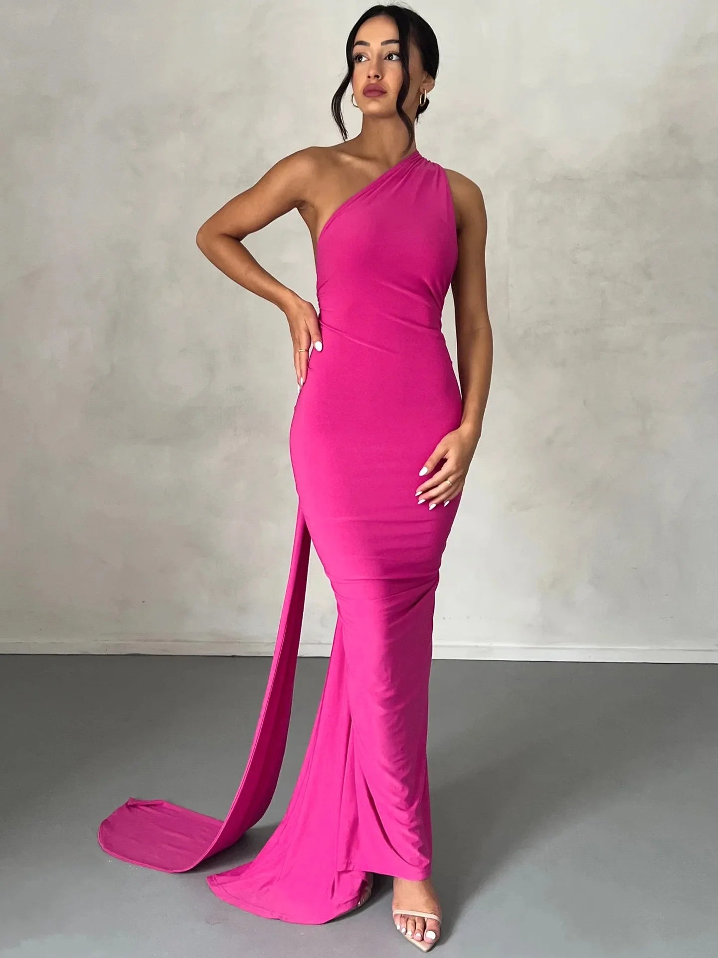 Abito da donna monospalla senza maniche da donna Sciarpa regolabile Loop increspato Backless