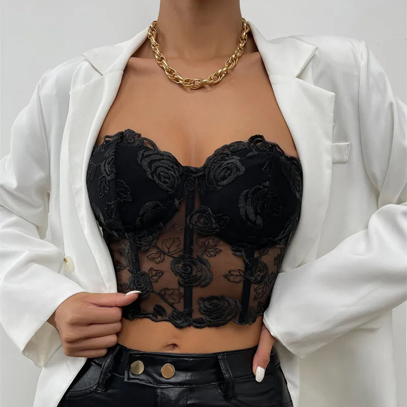 Yimunancy Crop Top senza spalline Donna Floreale