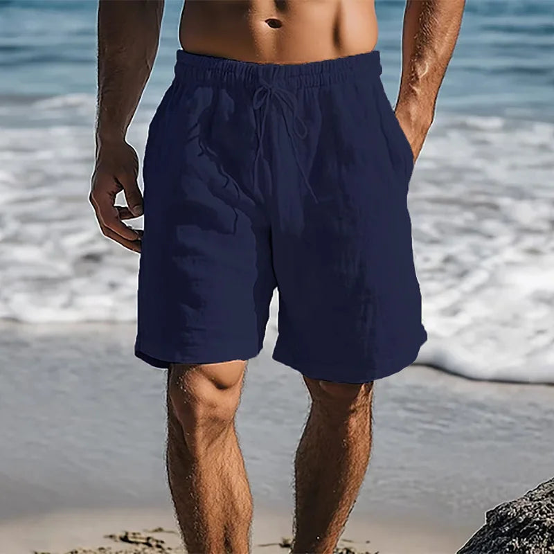 Pantaloncini da uomo in lino di cotone estivi leggeri traspiranti casual in stile spiaggia