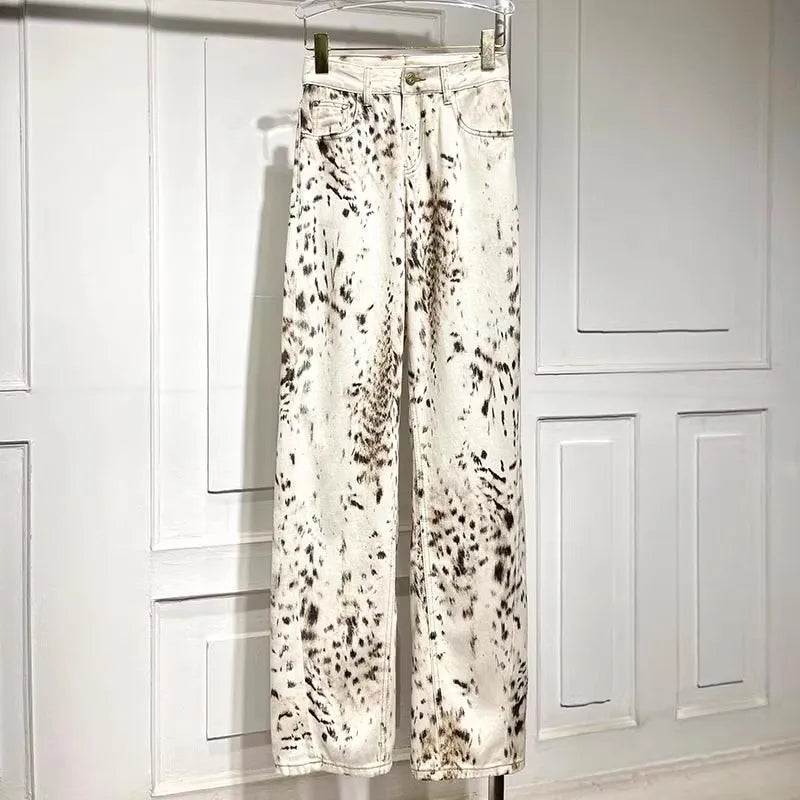 Jeans con stampa leopardata per donna Vita alta Y2k Retro Fashion Streetwear Denim  Hip Hop