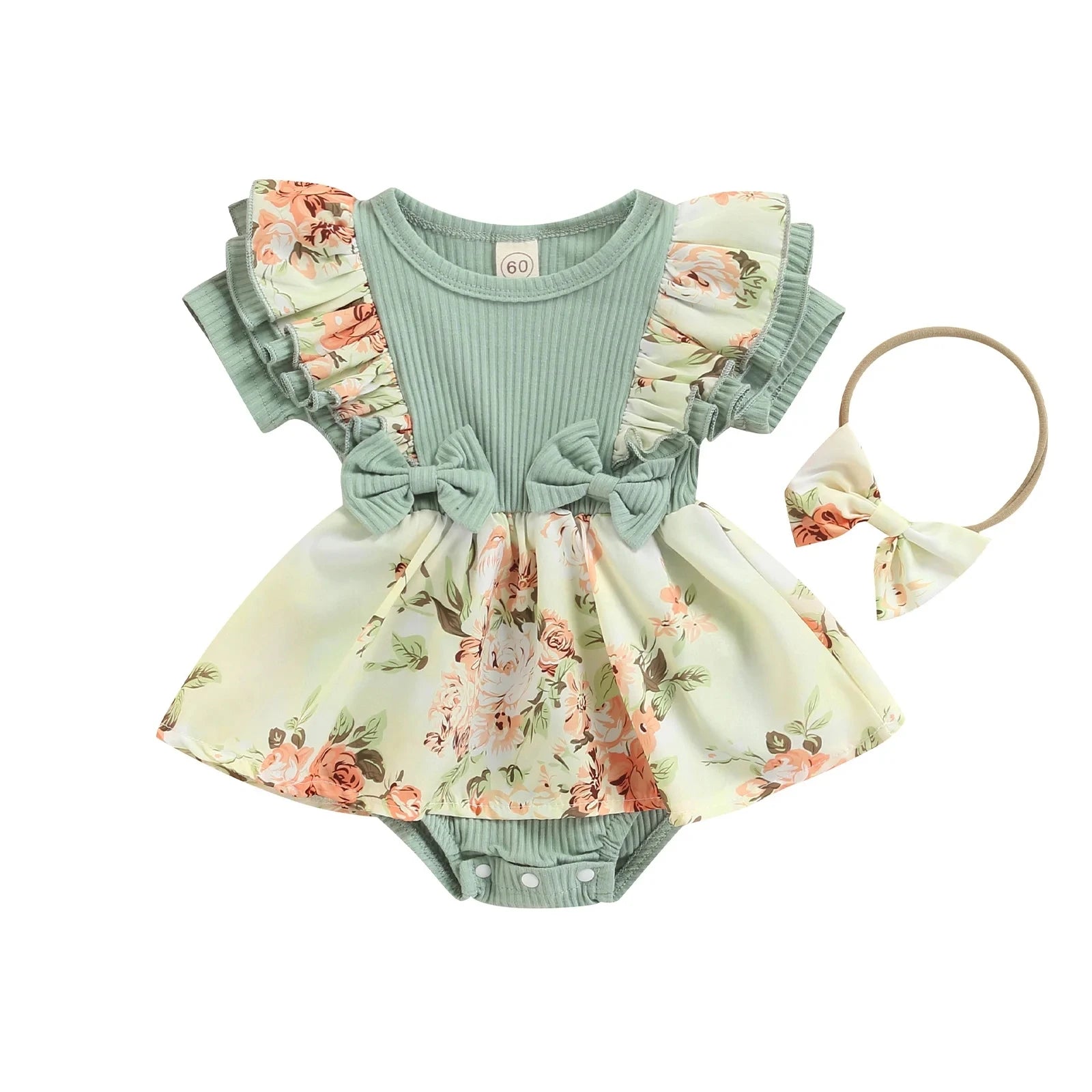 Vestito Body a maniche volanti + fiocco 0-1 anno