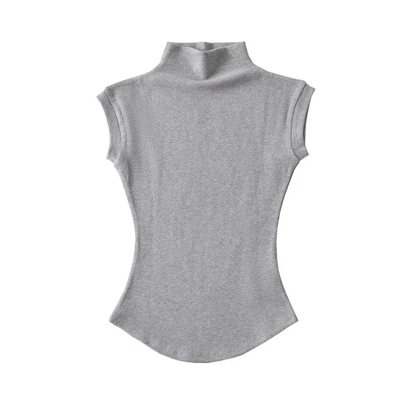 Sexy T-shirt Dolcevita Senza Maniche