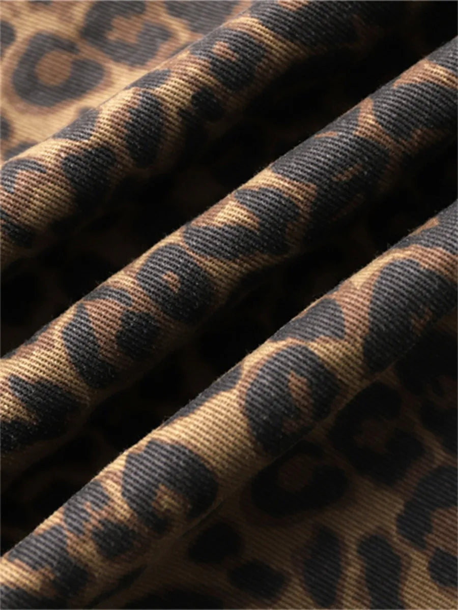 Jeans con stampa leopardata per donna Vita alta Y2k Retro Fashion Streetwear Denim  Hip Hop