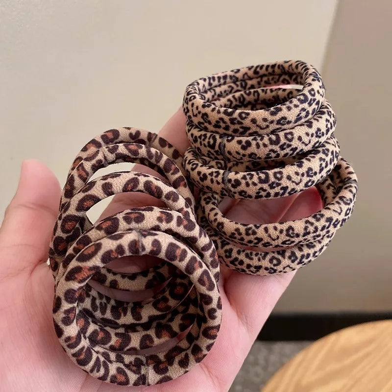 5/10 pezzi Molla per capelli elastica con stampa leopardata con alta tensione e senza cucitura