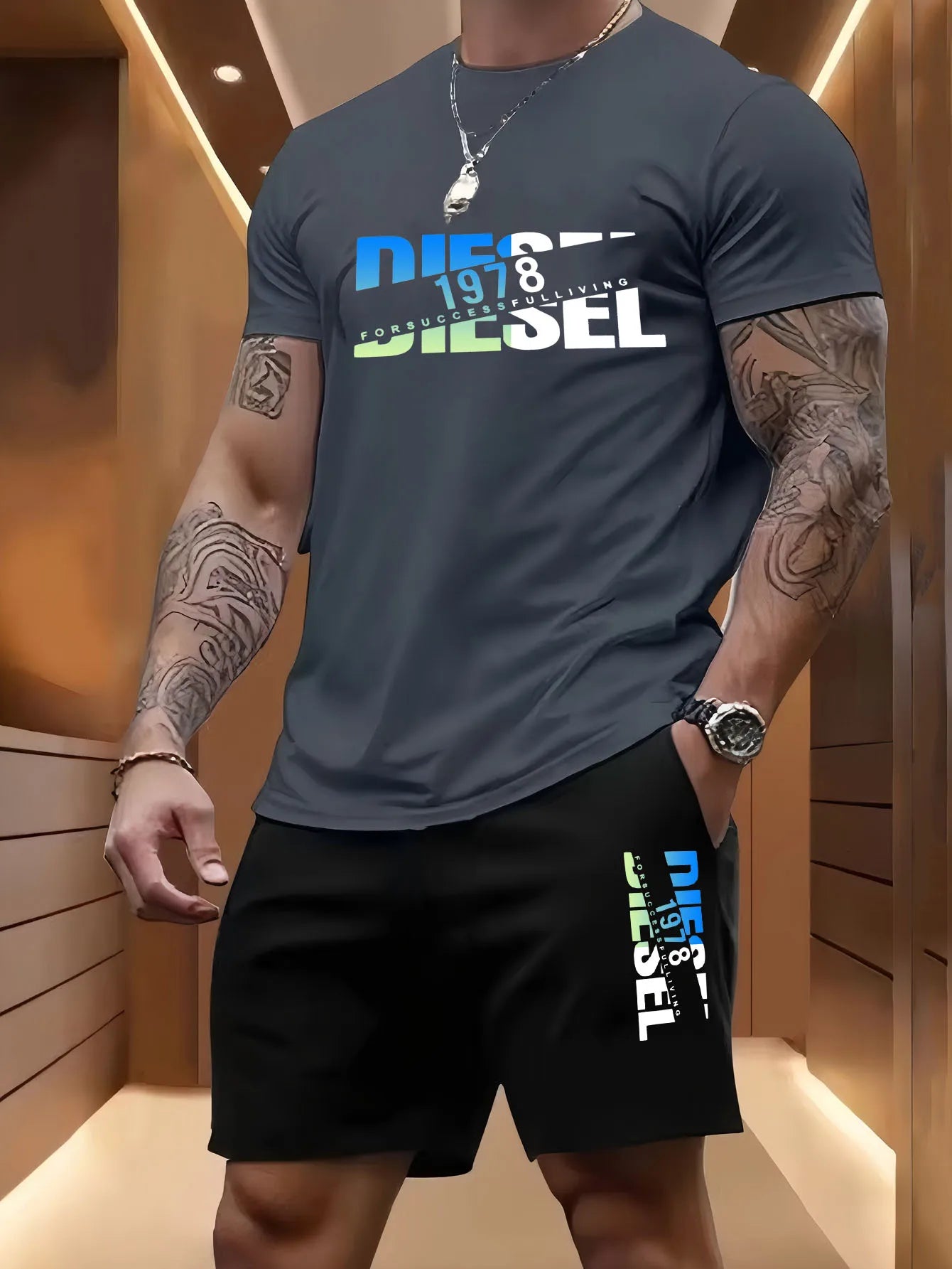 T-shirt + pantaloncini casual in 100% cotone stampata