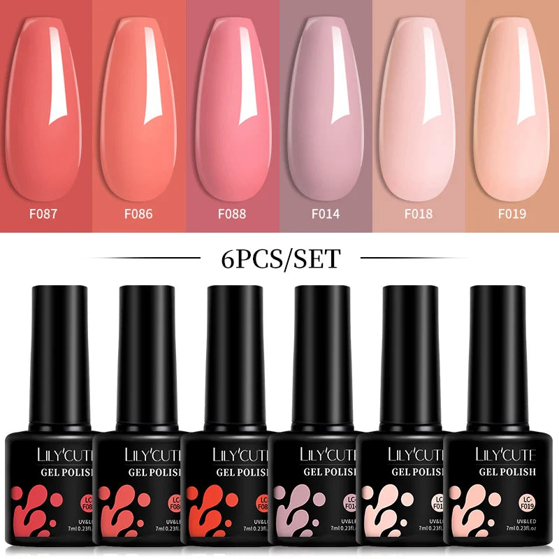 LILYCUTE 6 pezzi/set 7ML Gel Smalto per unghie semitrasparente 30 varianti di colore