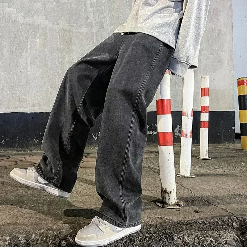 Jeans Uomo Stile Dritto Gamba Larga Pantaloni Uomo