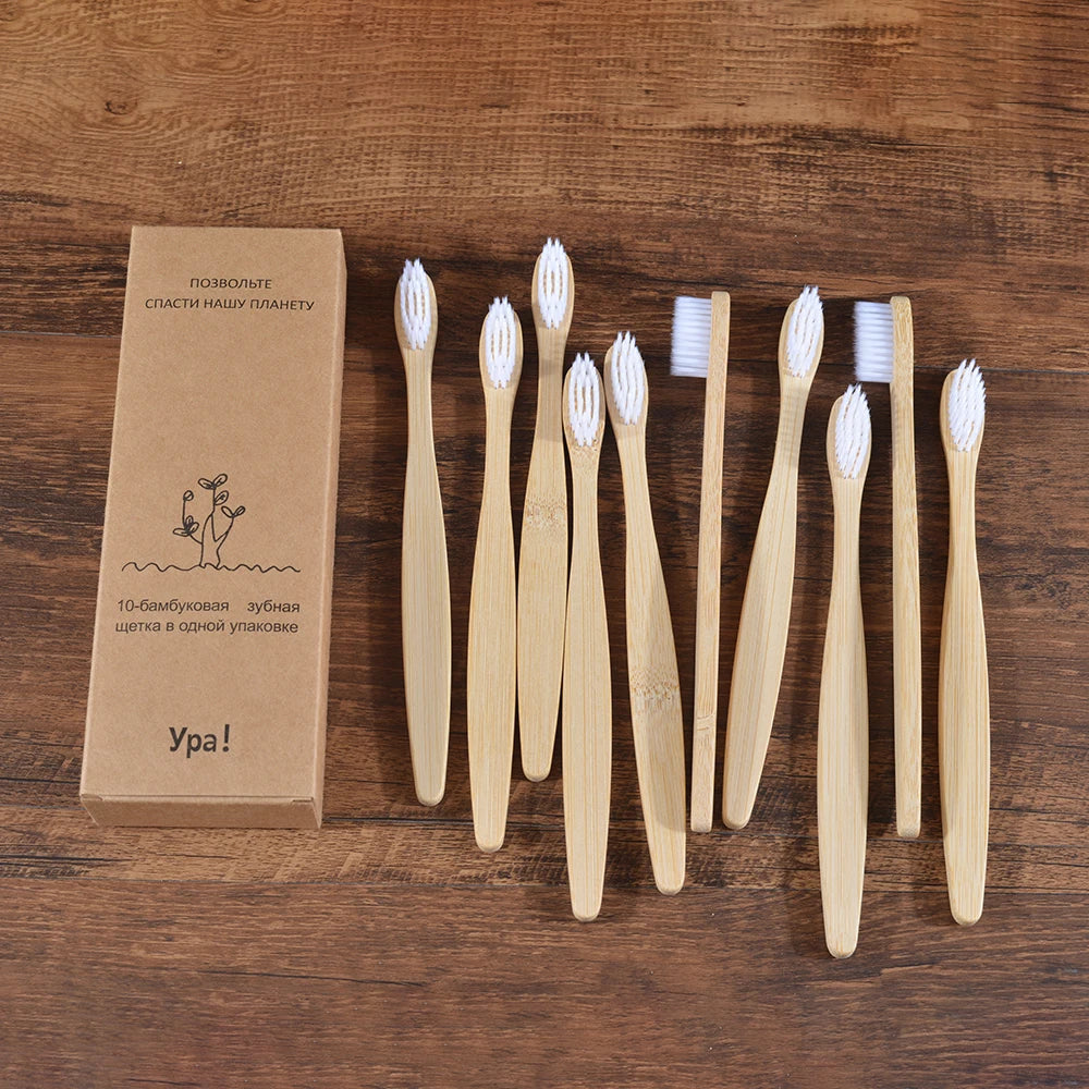 10 pezzi set di spazzolini da denti di bambù naturali setole morbide ecologici cura orale dentale