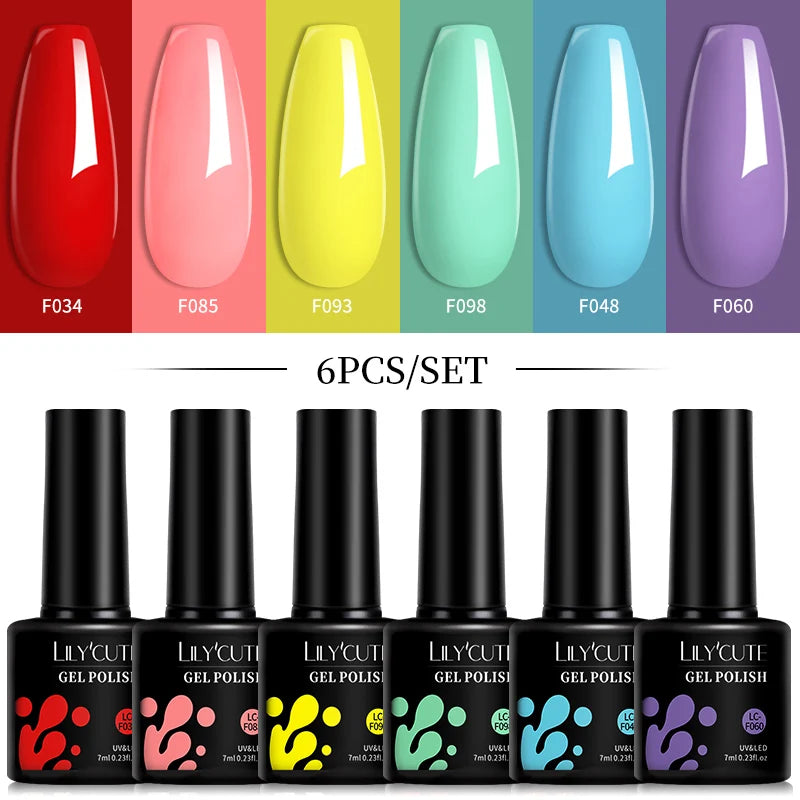 LILYCUTE 6 pezzi/set 7ML Gel Smalto per unghie semitrasparente 30 varianti di colore