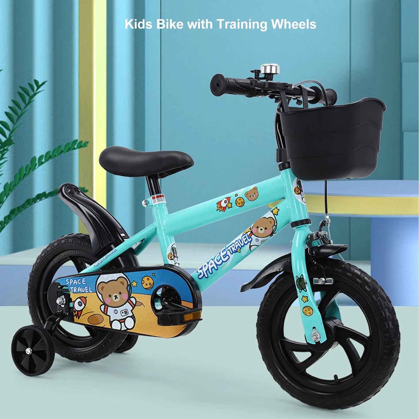 Bici per bambini da 12” con ruote da allenamento per 2-6 anni, telaio in acciaio ad alto tenore di carbonio, sedile e manubrio regolabili