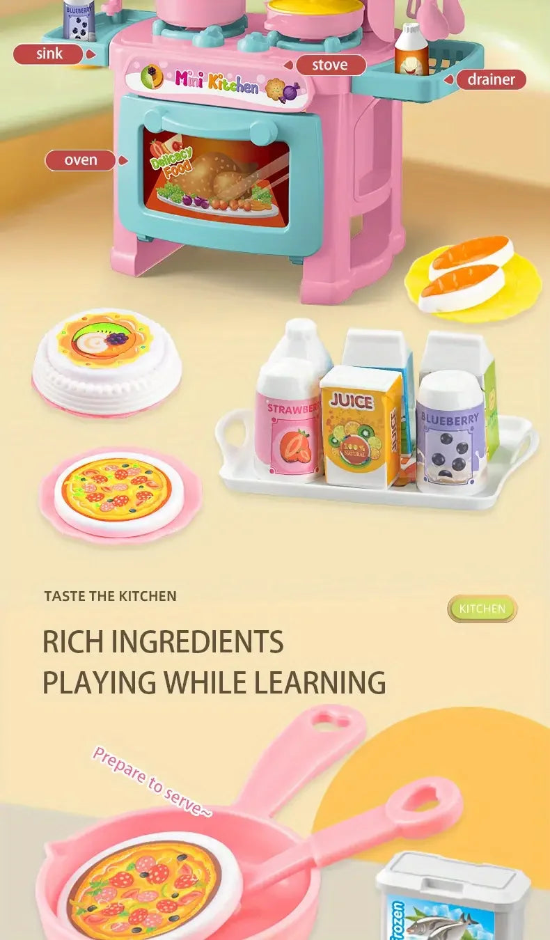 Mini tavolo da cucina Play Set compreso di stoviglie, mestoli, pentole e tanto altro
