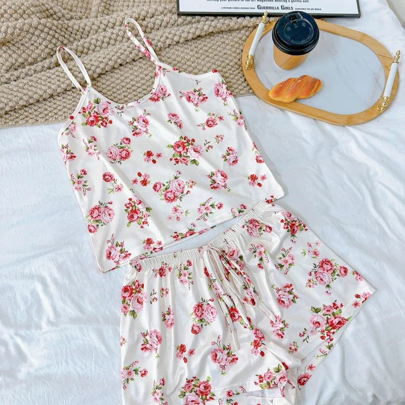 Donne Casual Pigiama in Seta Top T-Shirt e Pantaloncini Traspirante Confortevole