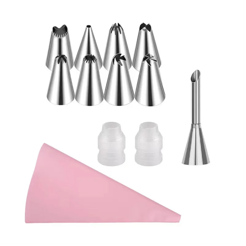 Sacchetti per tubazioni in silicone e punte Set Torta fai da te Kit di decorazione con ugello in acciaio inossidabile per pasticceria