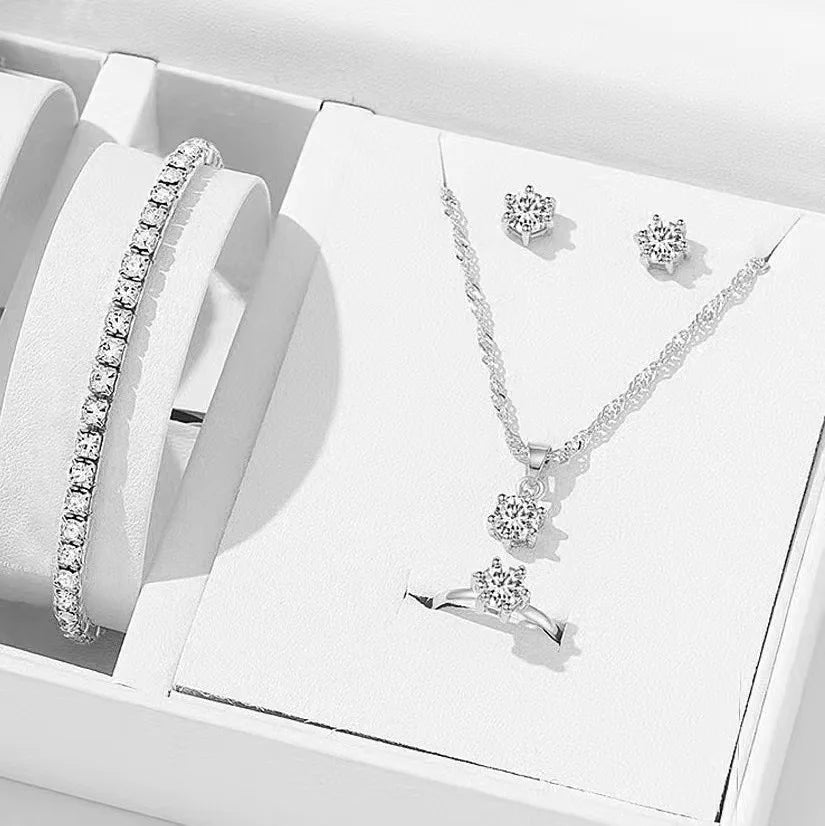 5 pezzi eleganti gioielli set anello collana braccialetto orecchini