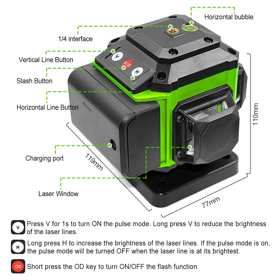 🇪🇸CLUBIONA 16/12 Laser autolivellante 3x360 Green beam Line Laser Level