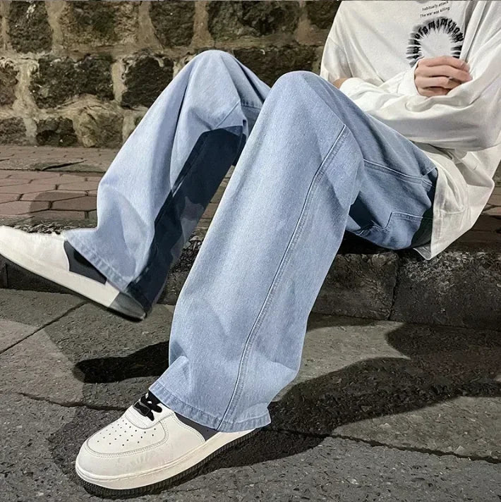 Jeans Larghi Uomo Stile Coreano Moda Sciolto Dritto Gamba Larga
