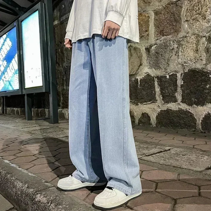 Jeans Larghi Uomo Stile Coreano Moda Sciolto Dritto Gamba Larga