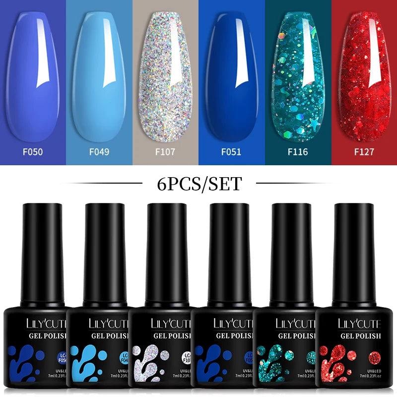 LILYCUTE 6 pezzi/set 7ML Gel Smalto per unghie semitrasparente 30 varianti di colore