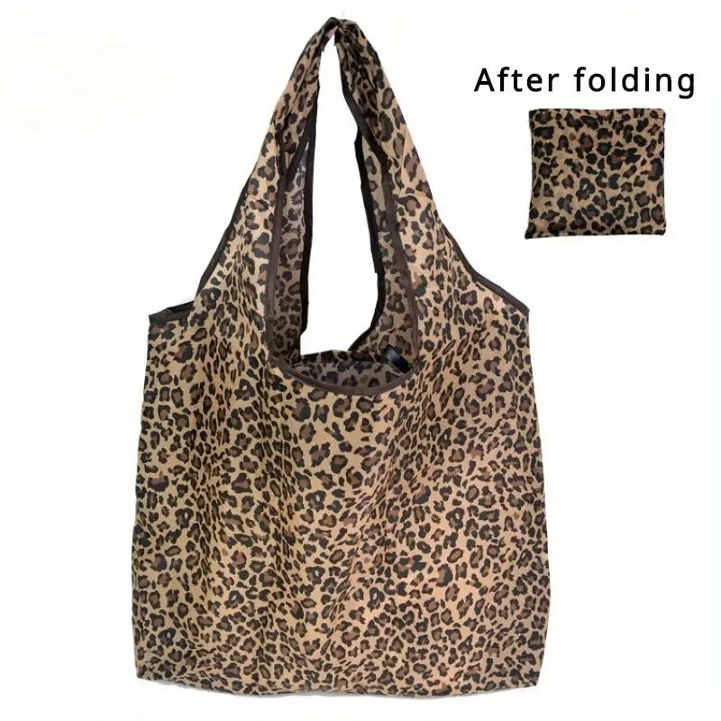 Borsa con stampa leopardata di grande capacità Borsa pieghevole quotidiana da donna