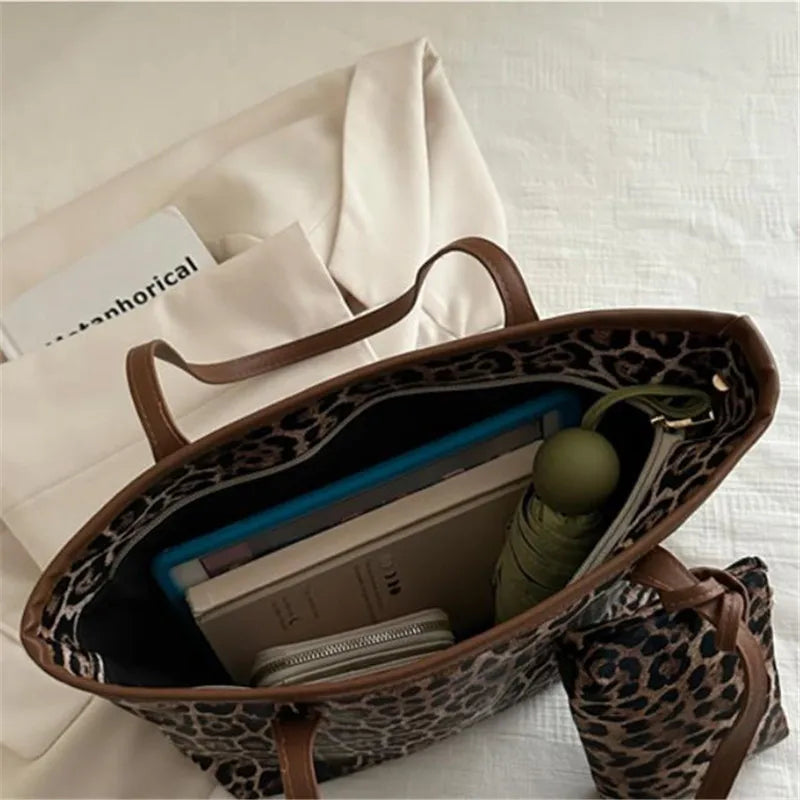 Borsa Leopard con custodia, elegante borsa a tracolla in pelle sintetica, shopping bag di grande capacità per l’uso quotidiano