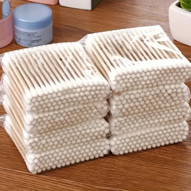 500 pezzi di tamponi di cotone a doppia estremità in bambù - delicati per orecchie e trucco, non profumati