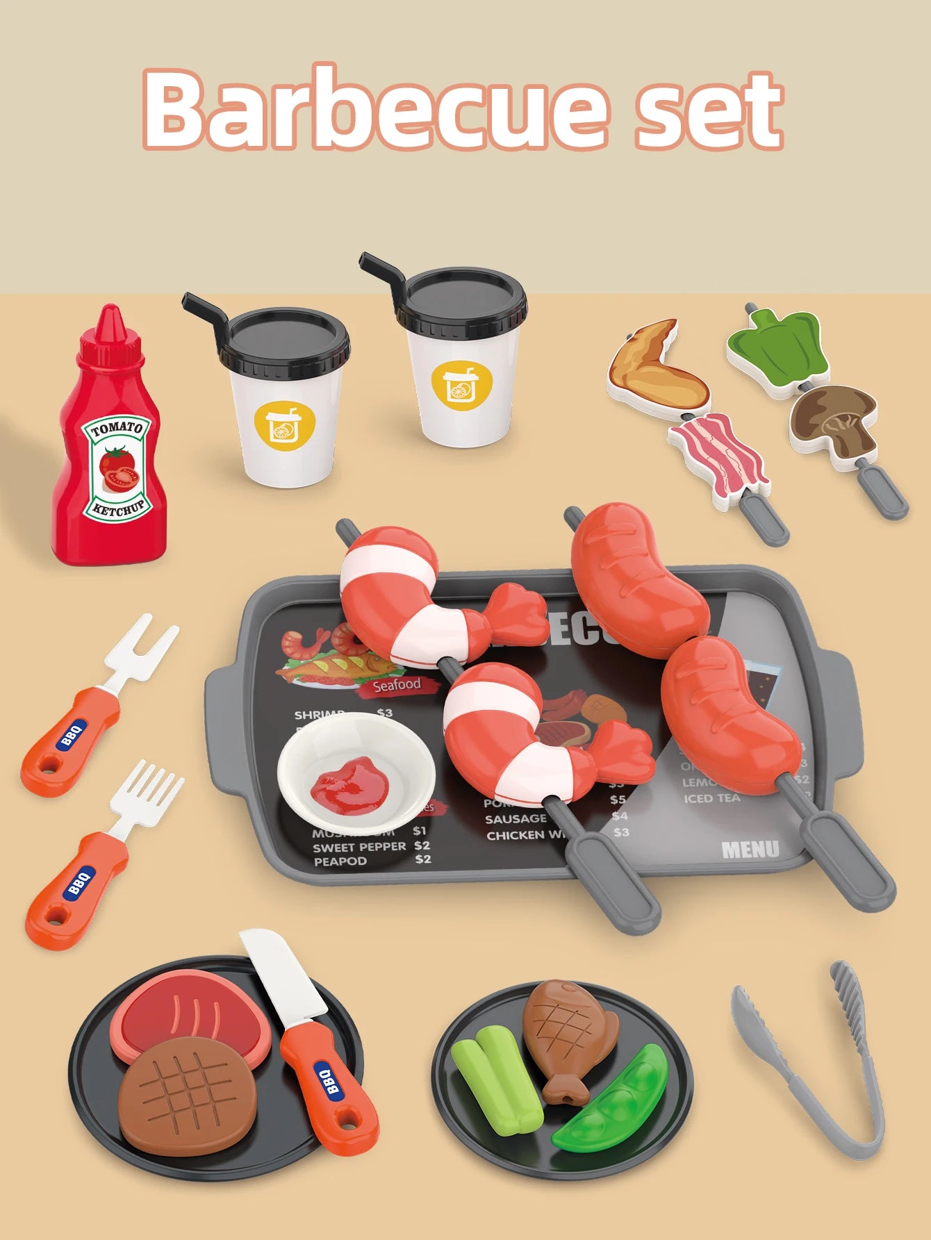 Giocattoli per bambini: gioco di finzione, barbecue, fast food, pizza, sushi, tè pomeridiano, dessert, cibo da cucina, set di giocattoli