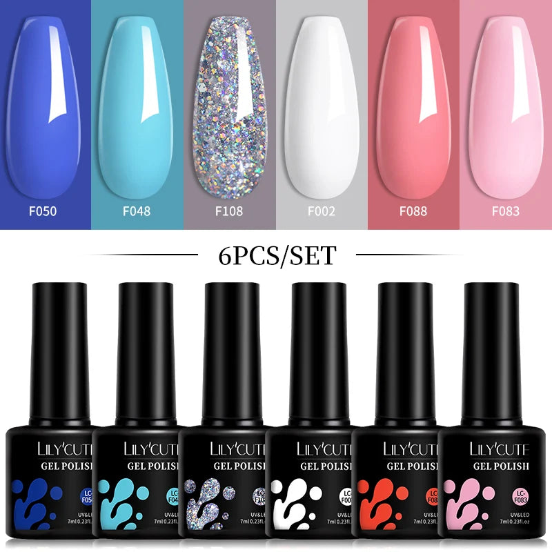 LILYCUTE 6 pezzi/set 7ML Gel Smalto per unghie semitrasparente 30 varianti di colore