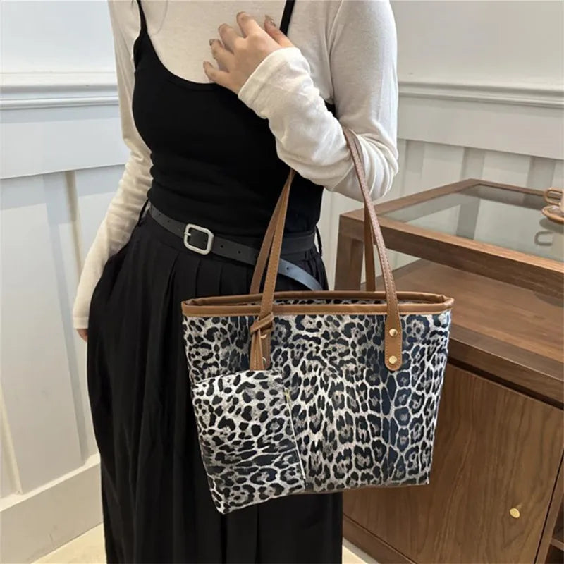 Borsa Leopard con custodia, elegante borsa a tracolla in pelle sintetica, shopping bag di grande capacità per l’uso quotidiano