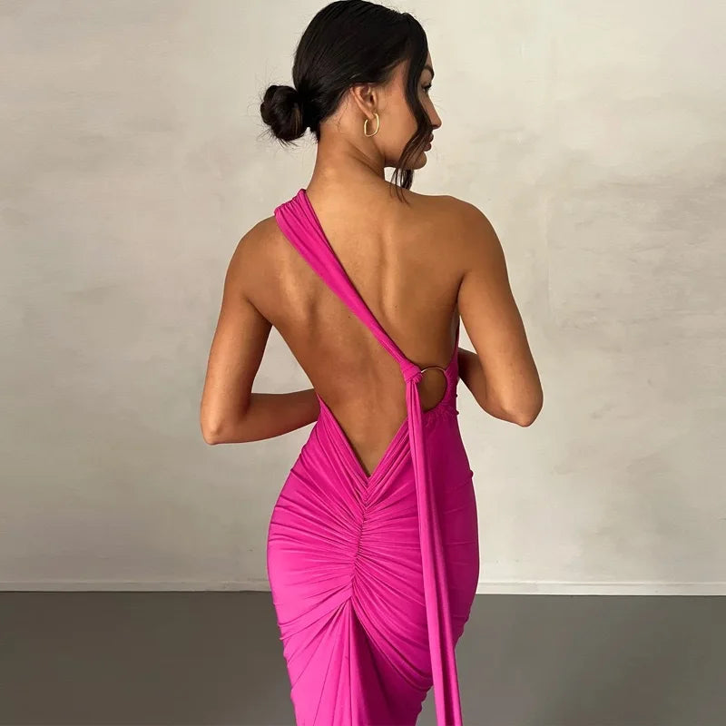 Abito da donna monospalla senza maniche da donna Sciarpa regolabile Loop increspato Backless