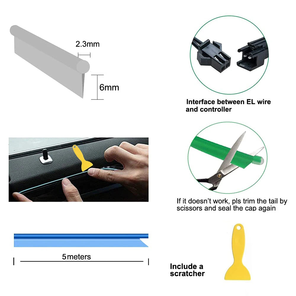 5M Auto Interni Led Strip Light Neon  Fai Da Te