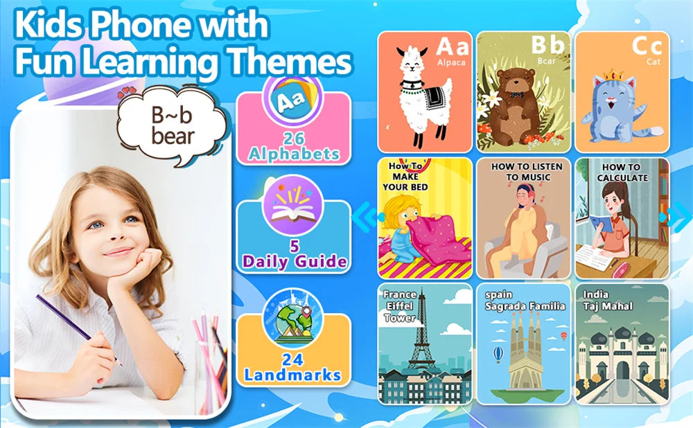 SmartPhone Fotocamera + Giochi Touch Screen+Lettore MP3 per bambini