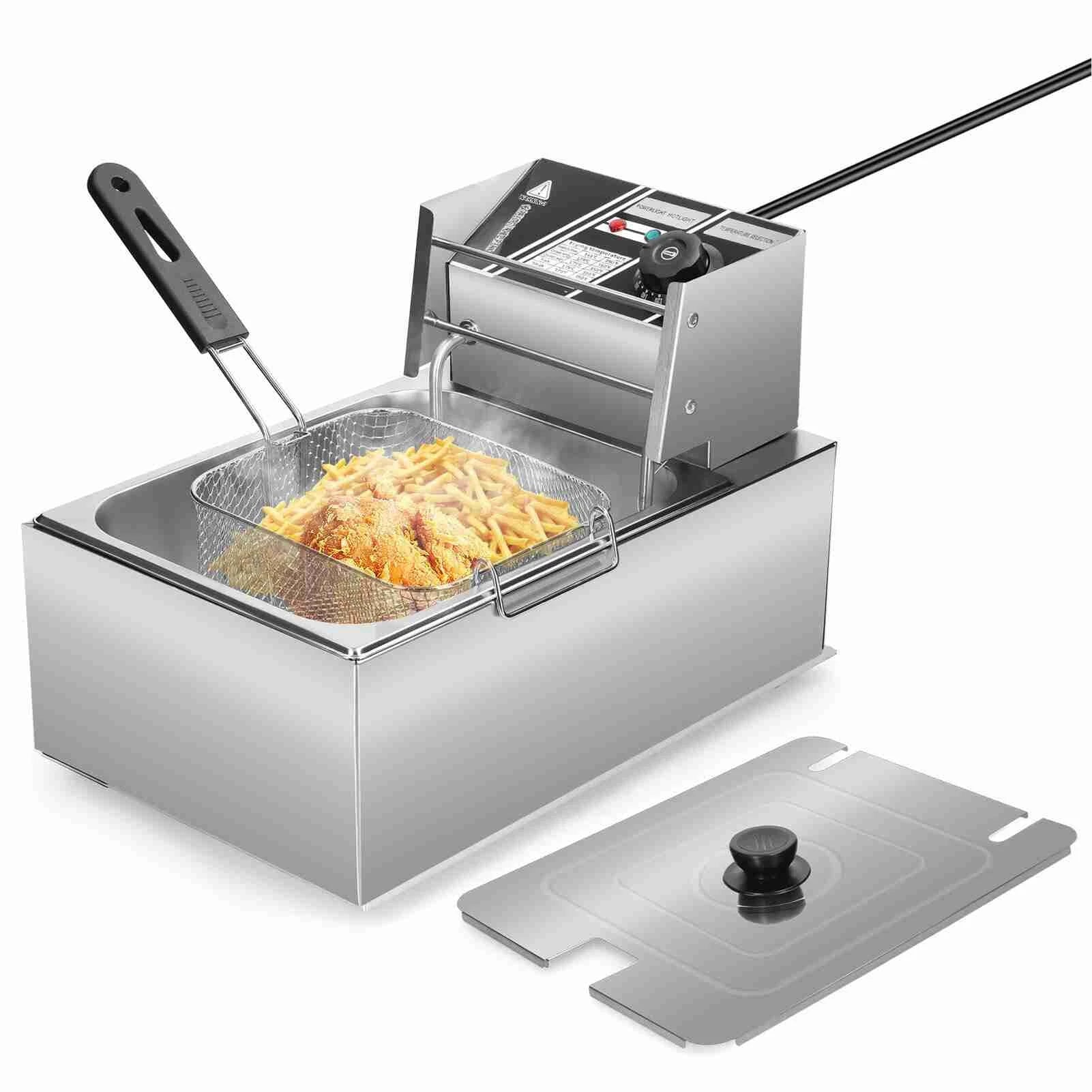 Friggitrice elettrica multifunzionale 1500W 6L Friggitrice di grande capacità con cestello di filtrazione dell’olio per cucina