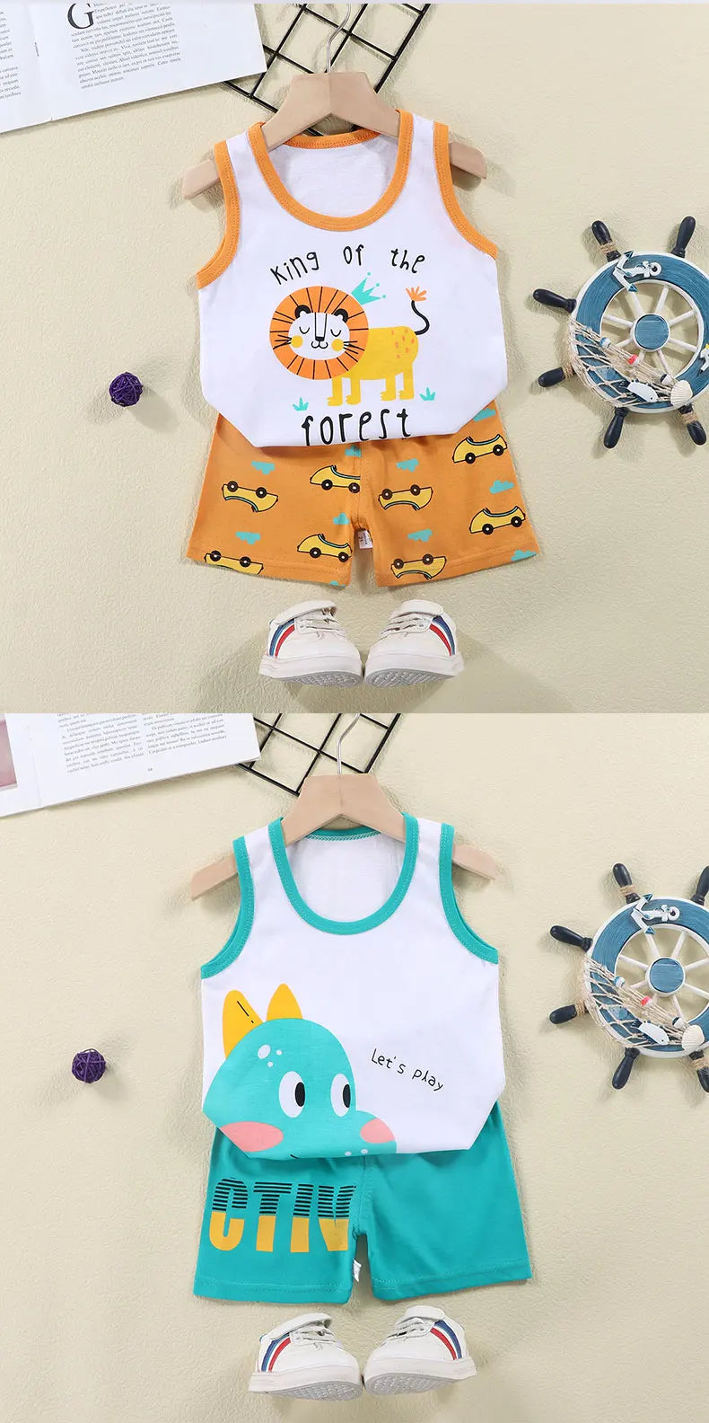 Set 2PCS per bambini Gilet per bambini  Set Estate T-shirt in cotone e  Pantaloncini