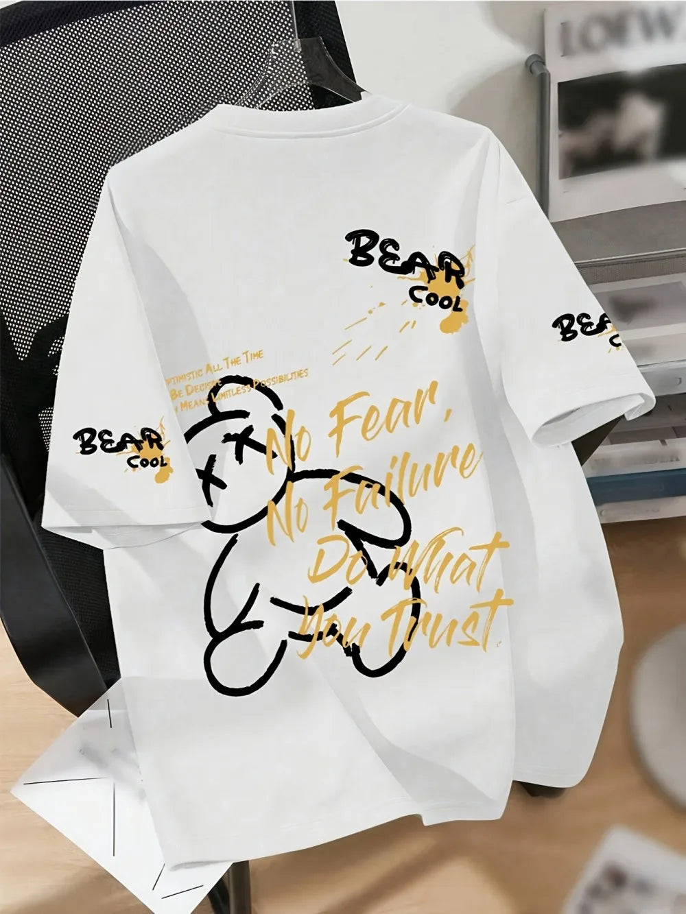 T-shirt estiva da uomo girocollo traspirante con motivo a stampa di orso