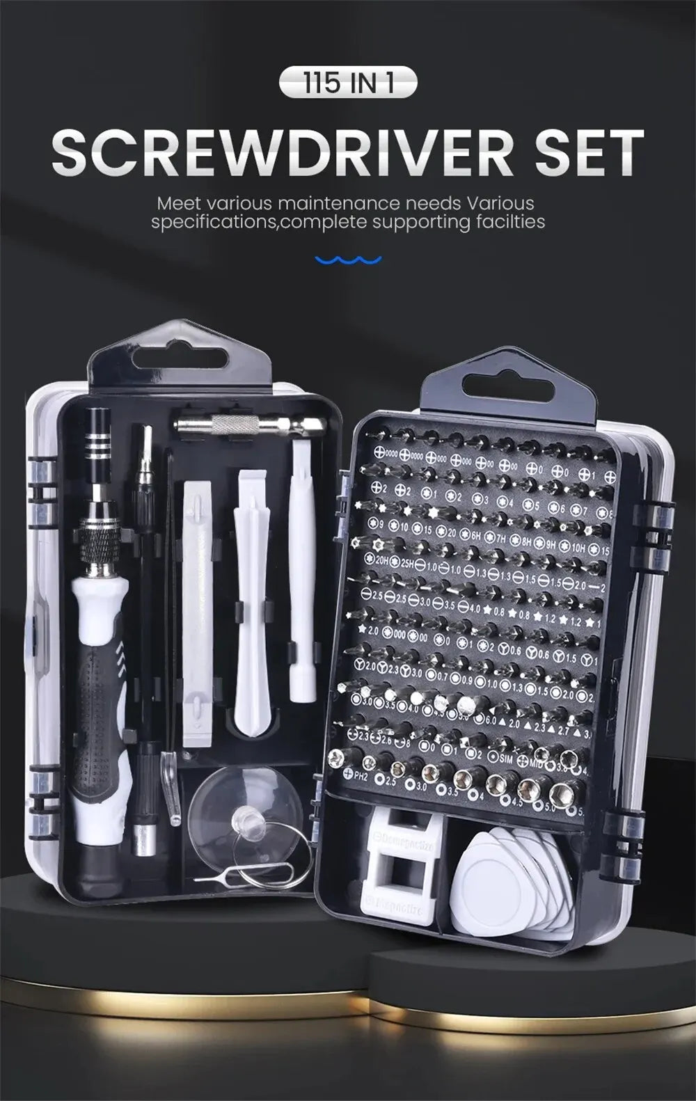 Set di cacciaviti multifunzionali da 115 in 1 Strumenti di riparazione elettronici per computer, telefono ecc
