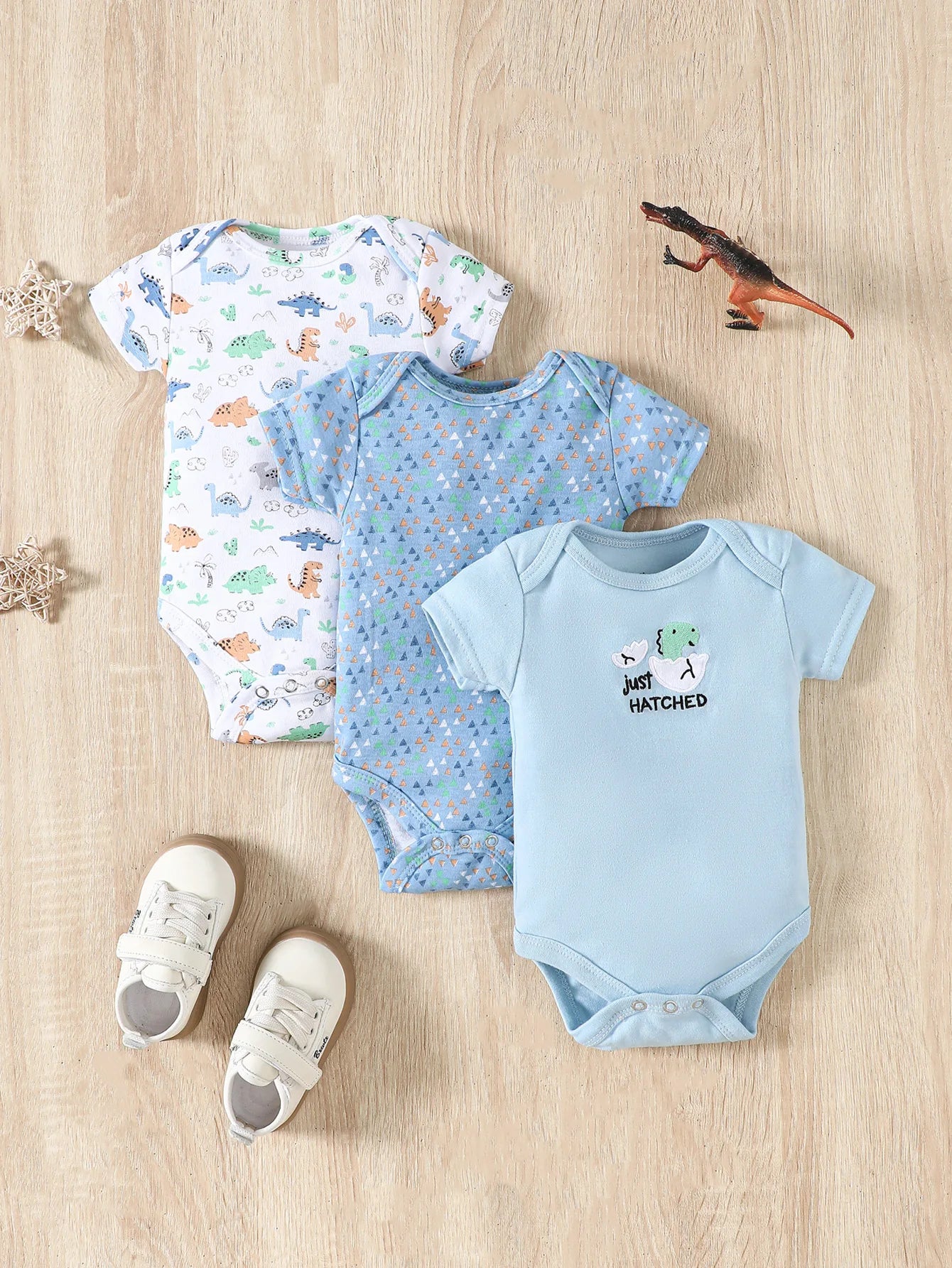 Set di tre pezzi con motivo Baby Body dinosauro dei cartoni animati 0-9 mesi