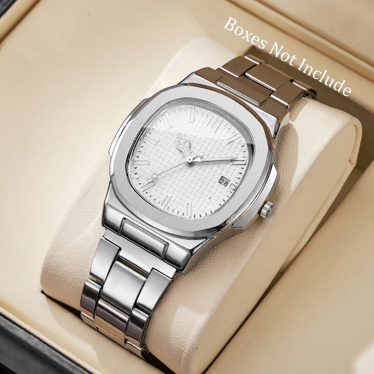 Orologi da uomo di lusso Moda Quadrante quadrato Cinturino in acciaio inossidabile Orologio al quarzo senza scatola
