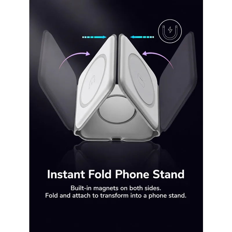 Stazione di ricarica magnetica da viaggio wireless charter portatile 3 in 1 completamente compatibile con il dock di ricarica compatto pieghevole MagSafe