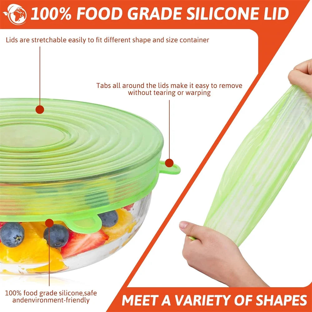 6Pcs Copertura di conservazione in silicone per uso alimentare riutilizzabile universale Articoli da Cucina