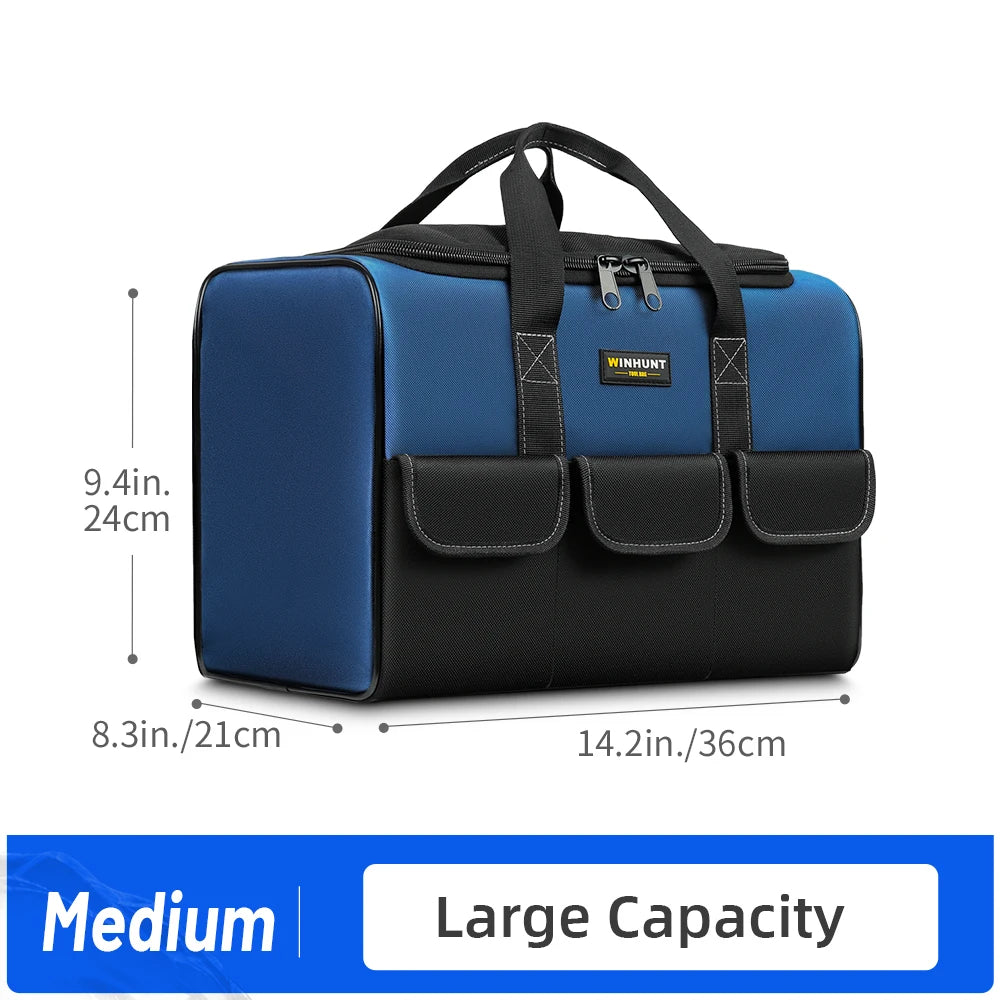 Borsa per attrezzi a bocca larga, resistente, con tasche, per la conservazione e il trasporto degli attrezzi da uomo