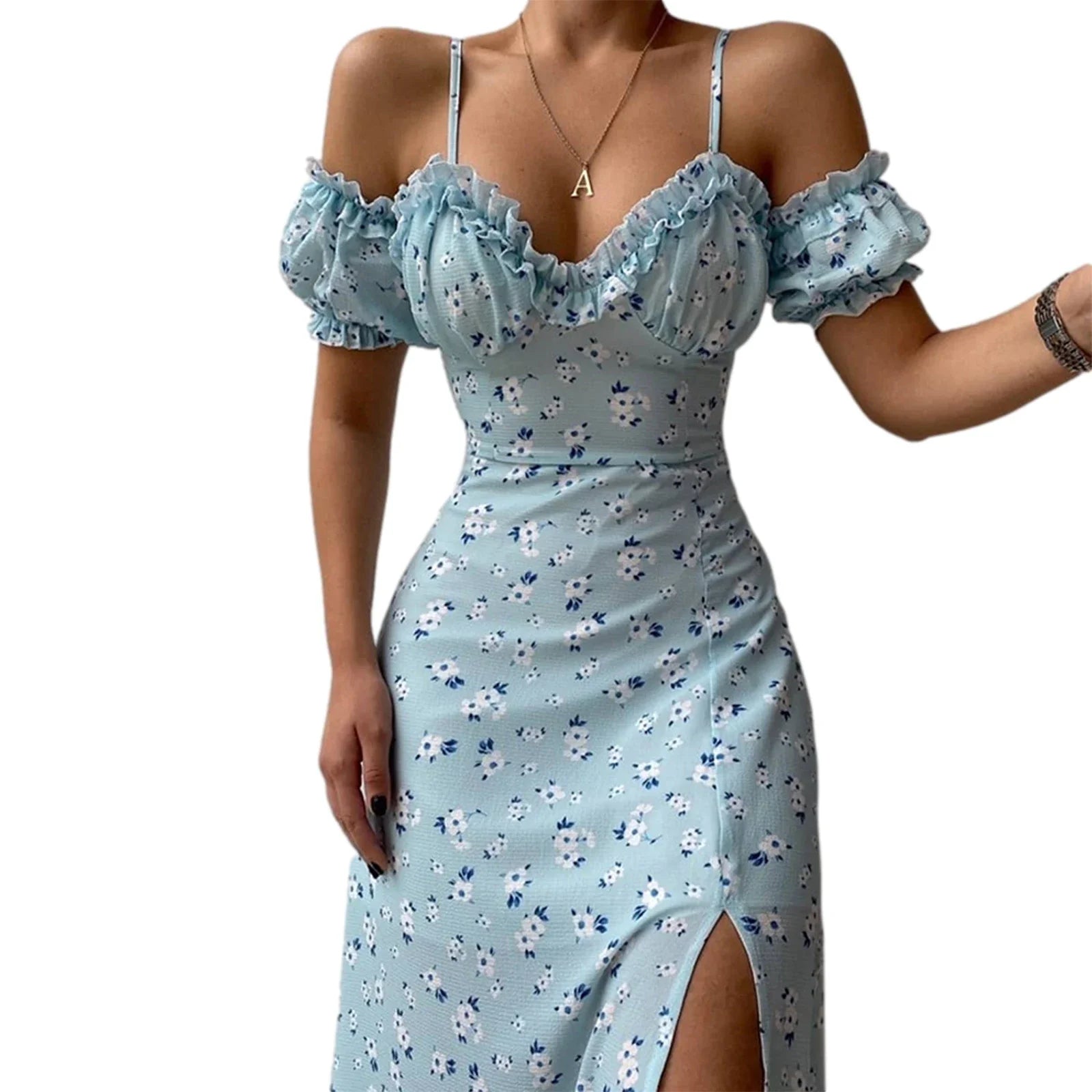 Abito donna con stampa floreale e spalle scoperte