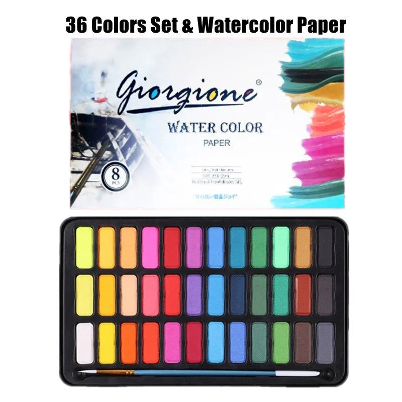Set di acquerelli professionali 36 colori Pigmento per pittura ad acquerello con pennello e set di pittura di carta ad acquerello