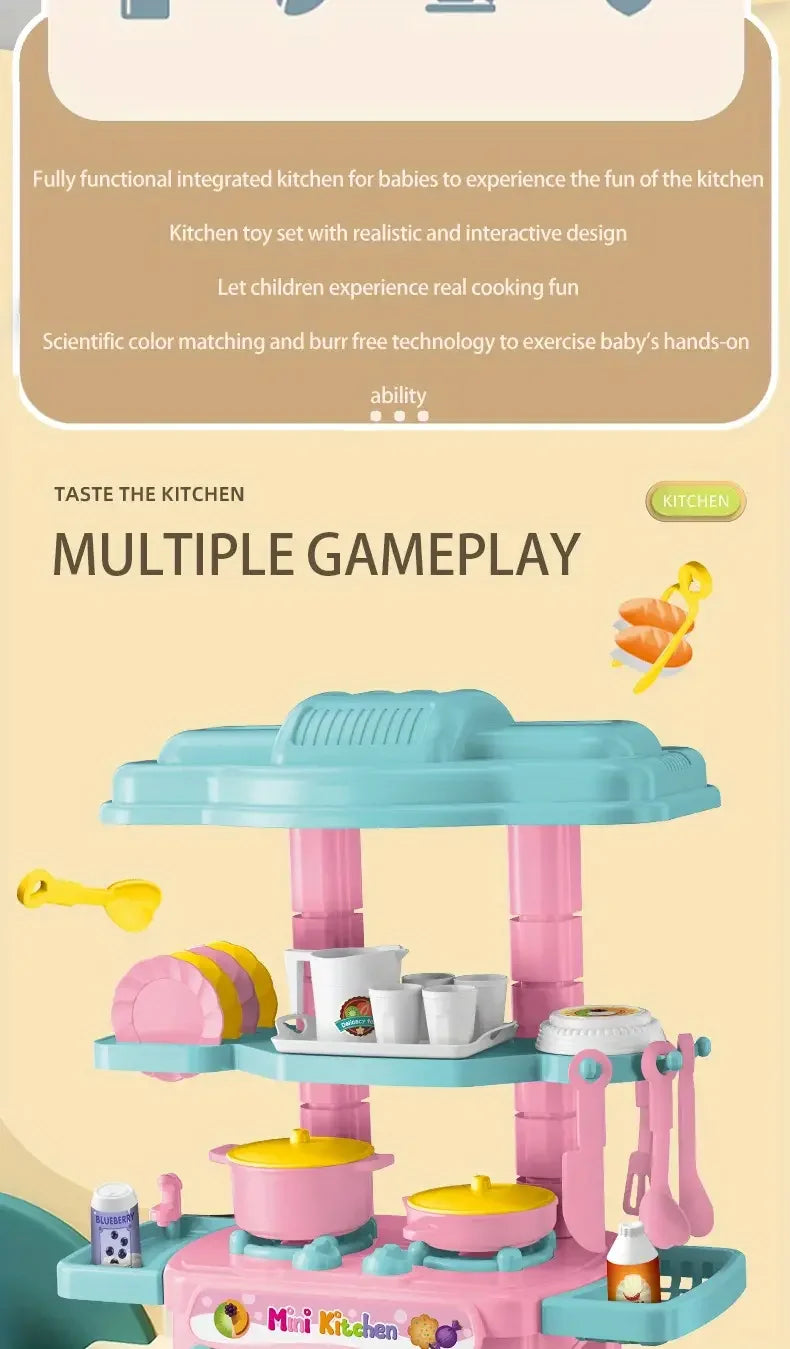 Mini tavolo da cucina Play Set compreso di stoviglie, mestoli, pentole e tanto altro