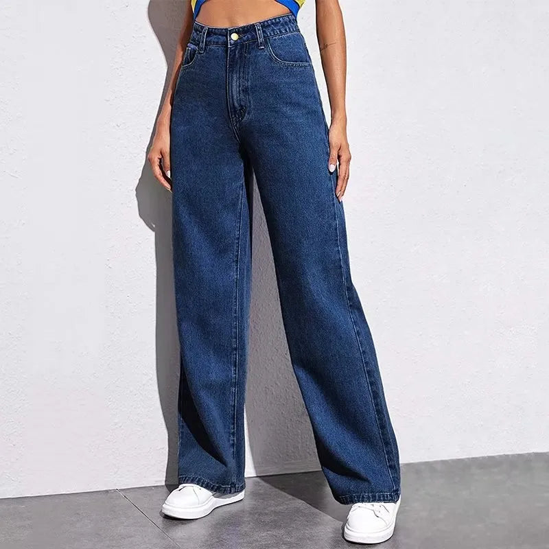 Jeans a gamba larga da donna a vita alta