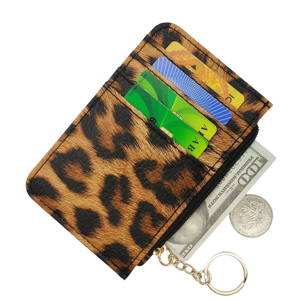 Nuovo portafoglio sottile in pelle con motivo leopardo per donne Portamonete con cerniera piccola