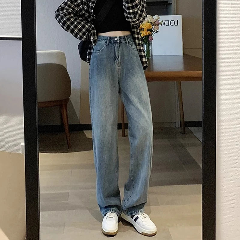 Jeans Donna Vintage Gamba Larga  Vita Alta